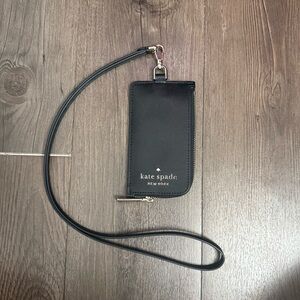 Kate Spade New York Leather Card Case Staci Lanyard Card Holder in Black